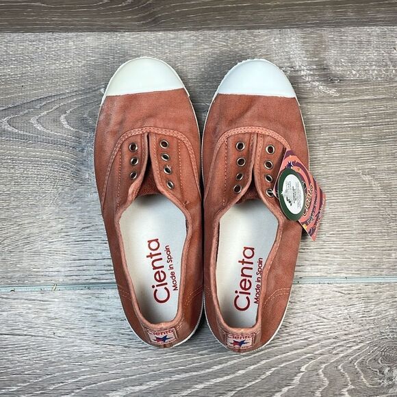 NWT Cienta Rust Canvas Big Girl Sz 3.5/EU 35 Slip On Elastic Cap Toe Sneakers - Picture 5 of 12